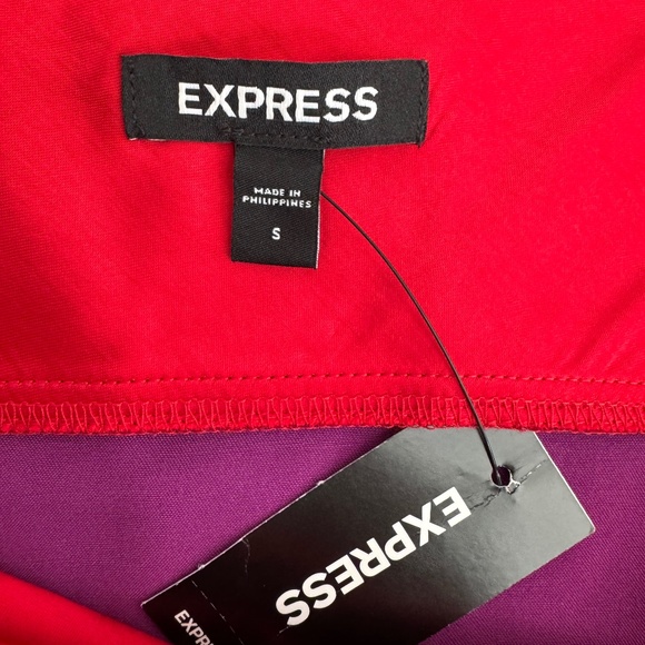 NWT Express Colorblock Black Red Purple Satin Midi Dress Women's Size S - Picture 7 of 8